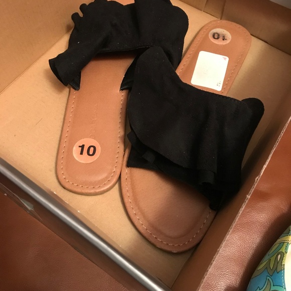 Slippers,Black,Size 10,Suede,Double Layers Ruffle - Picture 3 of 7